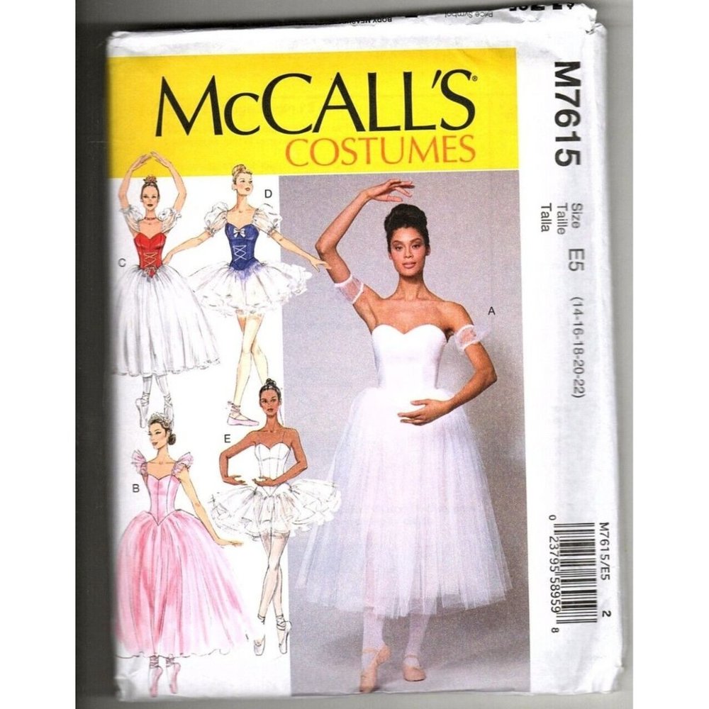 McCalls M7615 Misses Ballet Costume with Tutu Sewing Pattern New Size 14 to 22